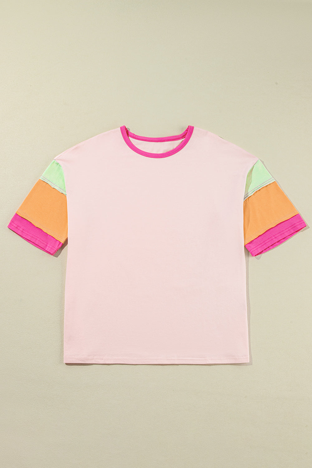 Color Block Sleeve Round Neck Oversize Top