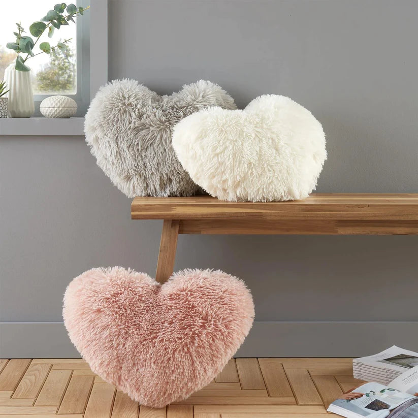 Blush Cuddly Heart Deep Pile Shaped Cushion - Catherine Lansfield