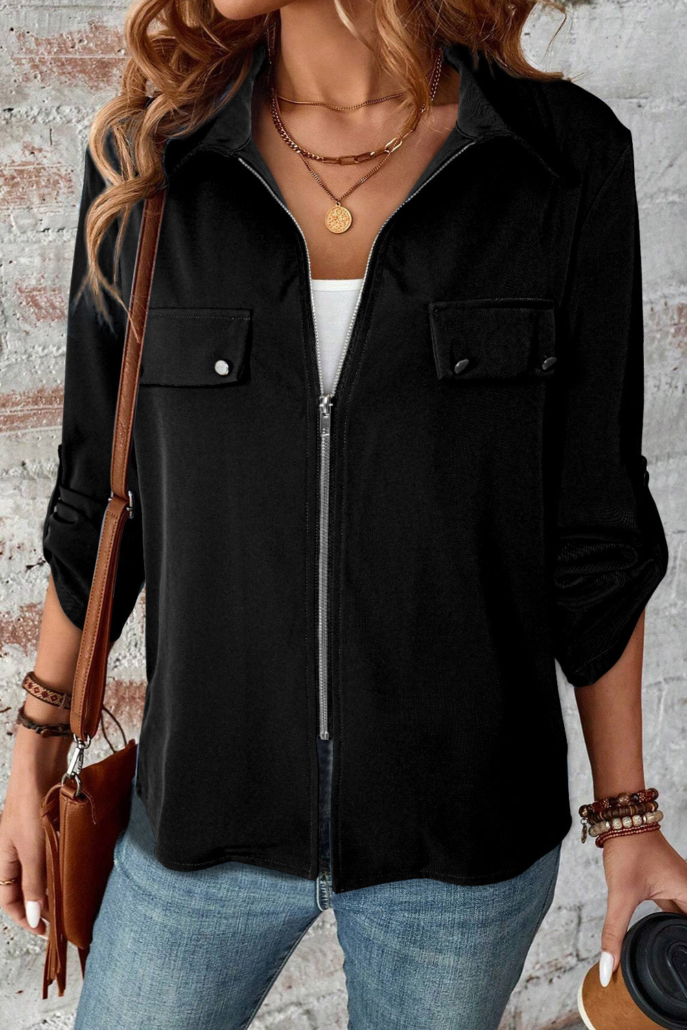 Collar, Tab Sleeve, Zip Up Jacket