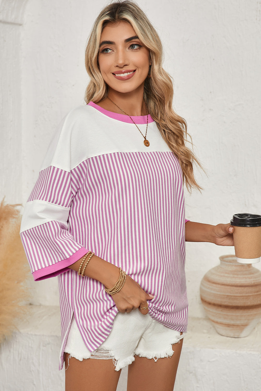 Striped Patchwork Oversized Tee