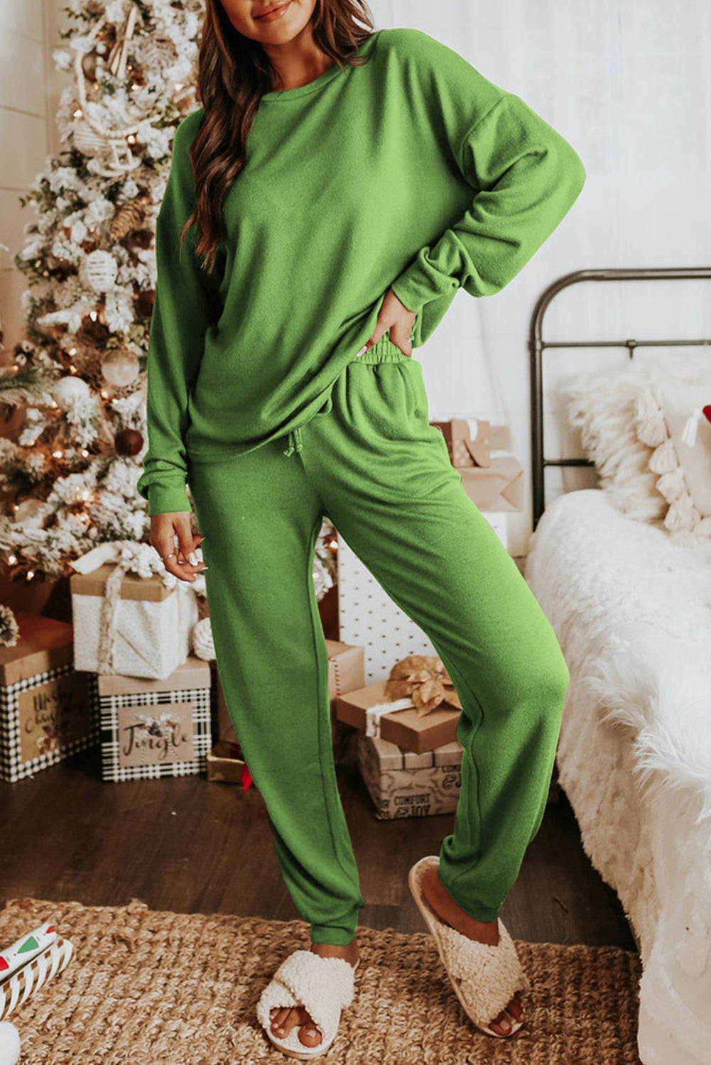 Casual Long Sleeve Pullover & Joggers Pajamas Set