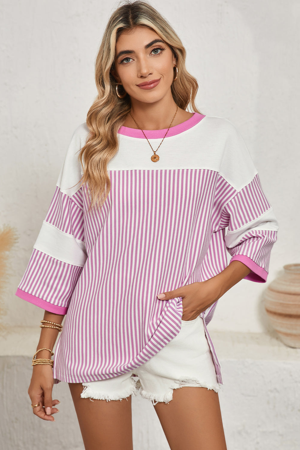 Striped Patchwork Oversized Tee