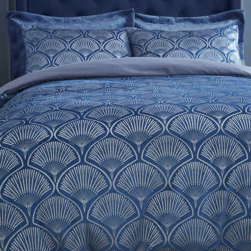 Art Deco Pearl Embellished Navy Blue Duvet Cover Set by Catherine Lansfield