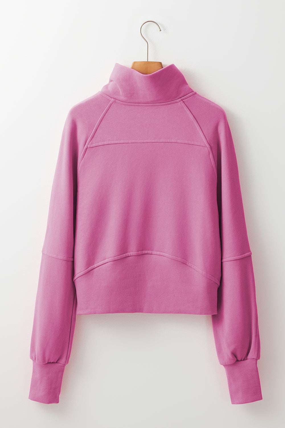 Zip Up Stand Collar Ribbed Thumbhole Sleeve Sweatshirt - 12 Colours Available