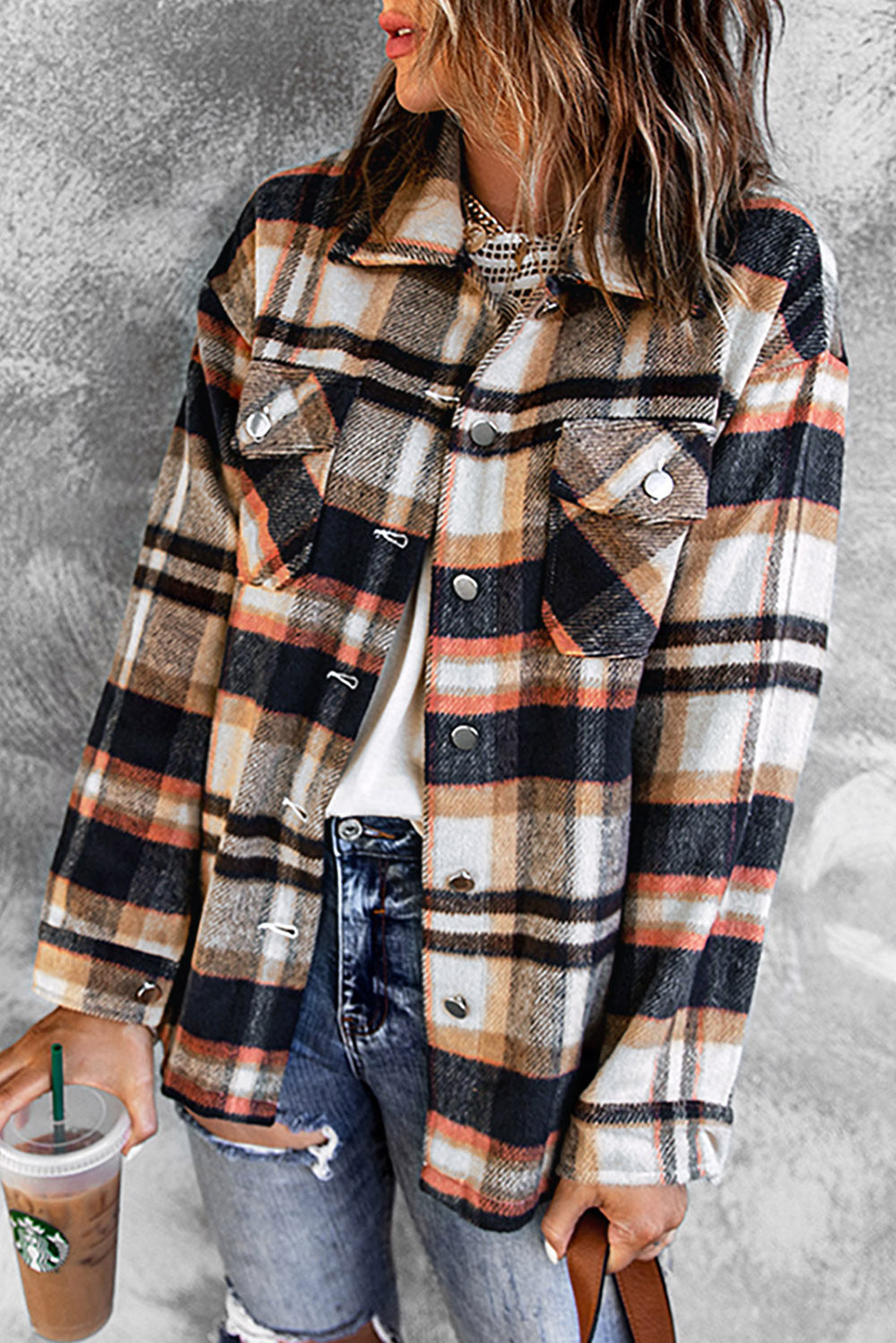 Multicolour Plaid Casual Button Up Flannel Shacket