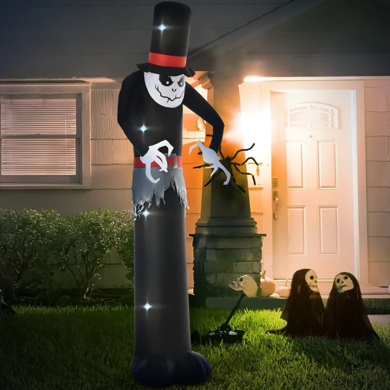 Giant 10ft Halloween Inflatables Tall Ghost with Hat, Build-in LEDs Blow Up