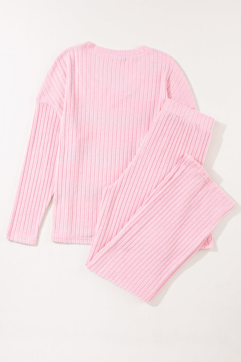 Slouchy Ribbed Knit V Neck Top & Pants Loungewear Set