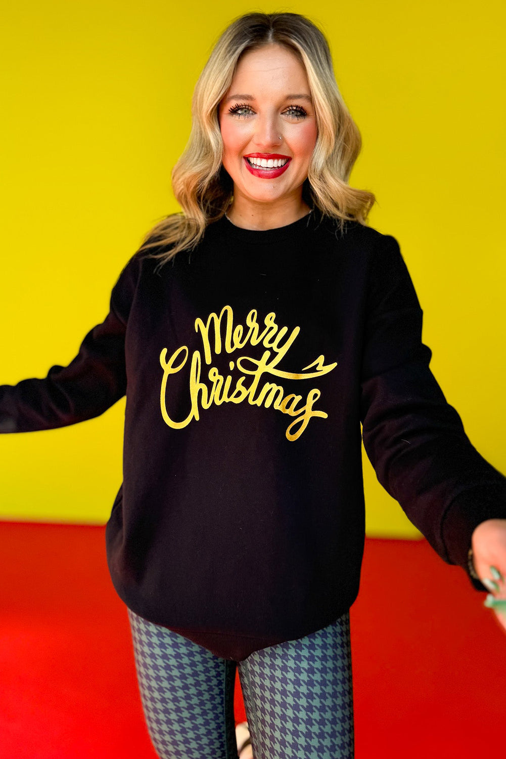 Black Merry Christmas Letter Graphic Sweatshirt