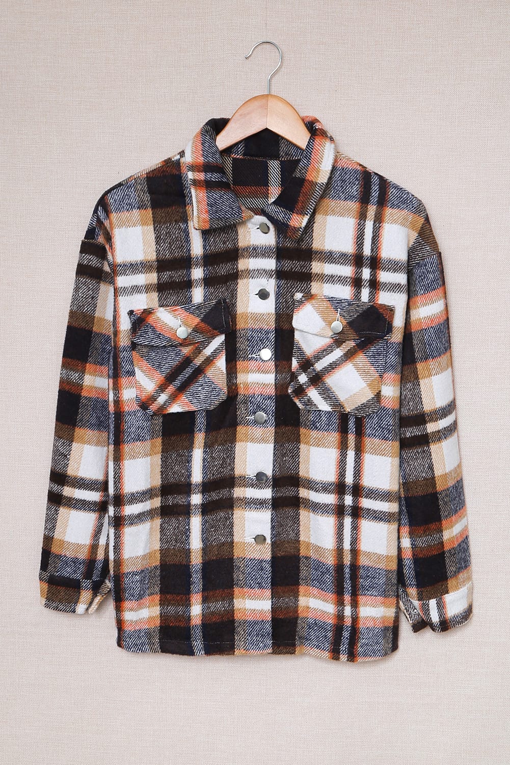 Multicolour Plaid Casual Button Up Flannel Shacket