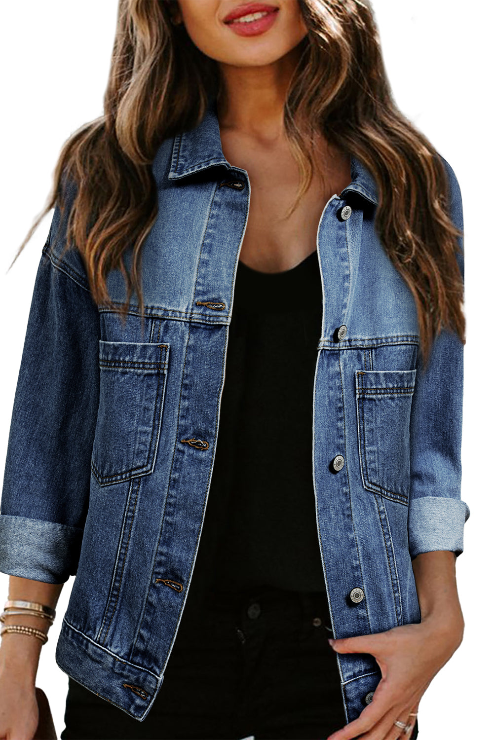 Washed Oversized Pocketed Denim Jacket