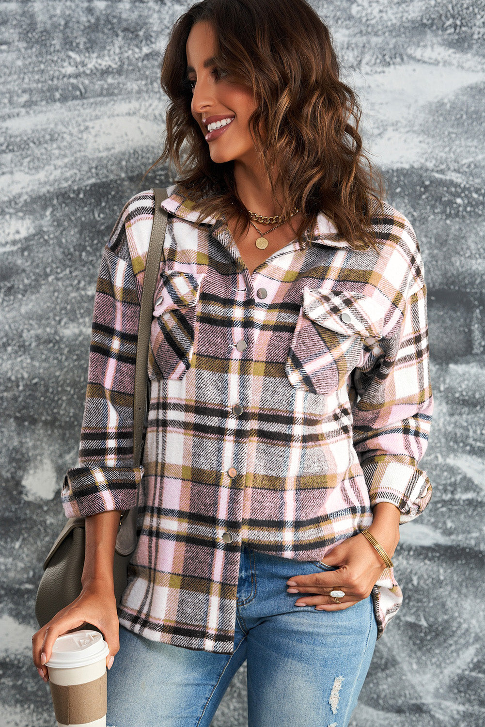 Multicolour Plaid Casual Button Up Flannel Shacket