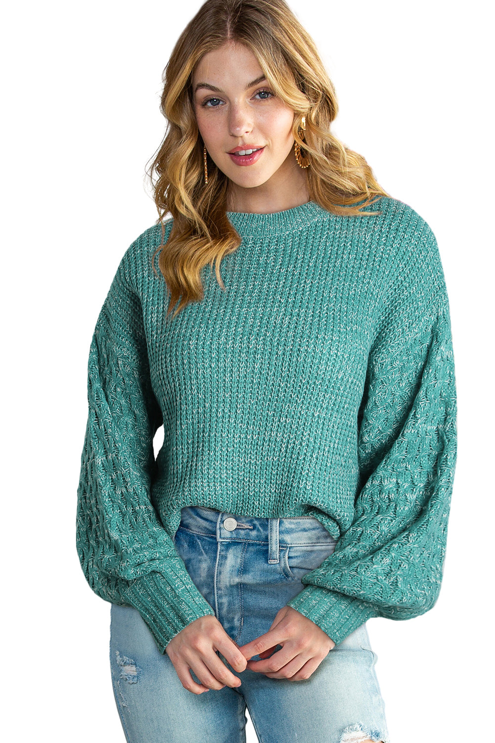 Chunky Knit Sleeve Drop Shoulder Sweater