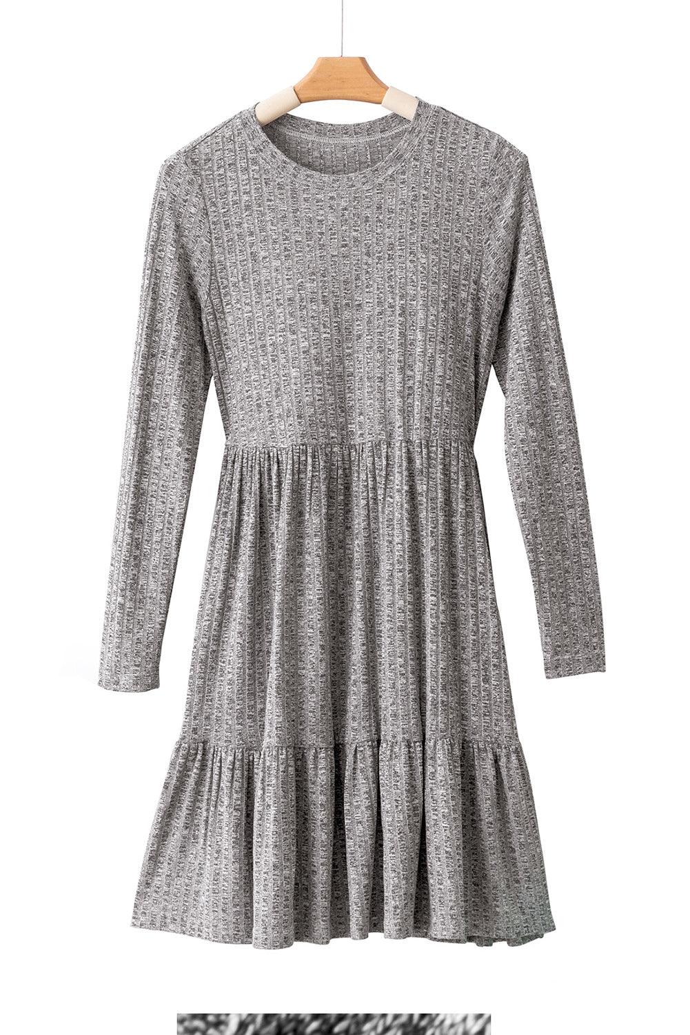 Gray Pocket Ribbed Pleated Ruffle Hem Mini Dress