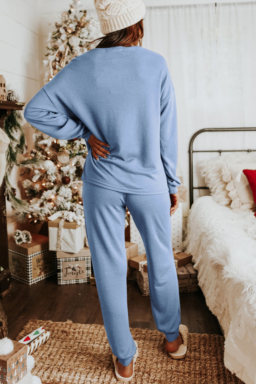 Casual Long Sleeve Pullover & Joggers Pajamas Set