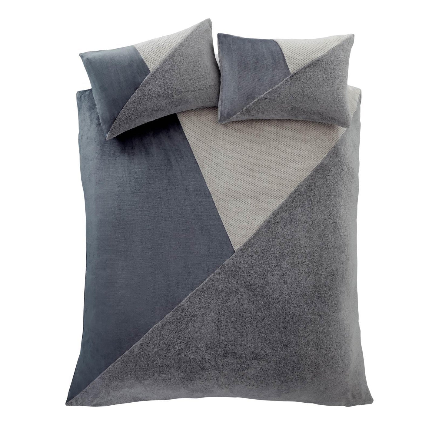 Cosy Larsson Geo Fleece Grey Duvet Cover Set - Catherine Lansfield