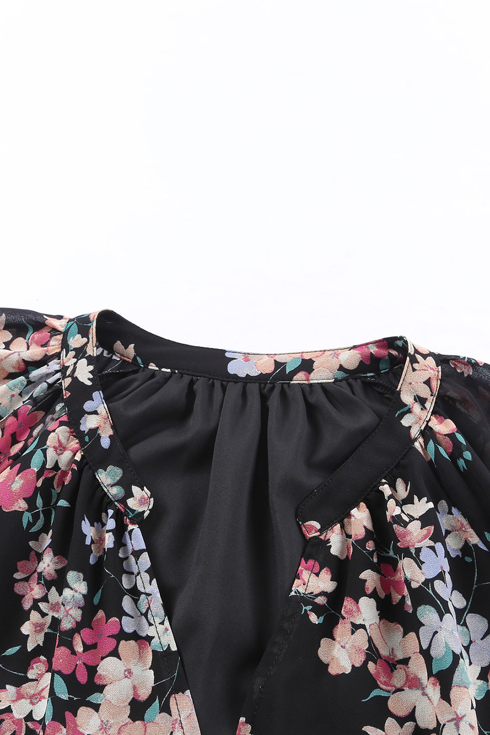 Black Floral Boho Chiffon Peasant Sleeve Blouse