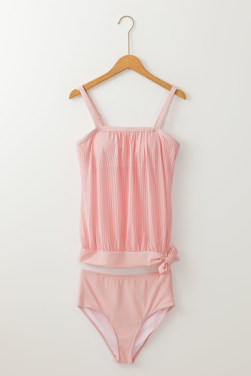 Striped Mesh Top and Knotted Bottom Tankini Set