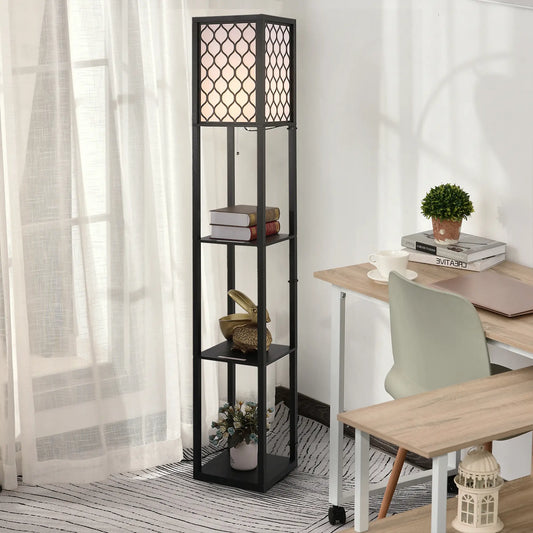 Floor Lamp Standing Lamp with 4 Open Shelves - Black/White