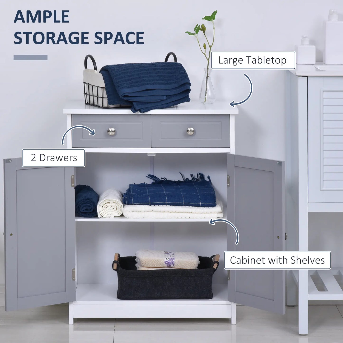 Freestanding Traditional Bathroom Storage Cabinet Unit in Grey White
