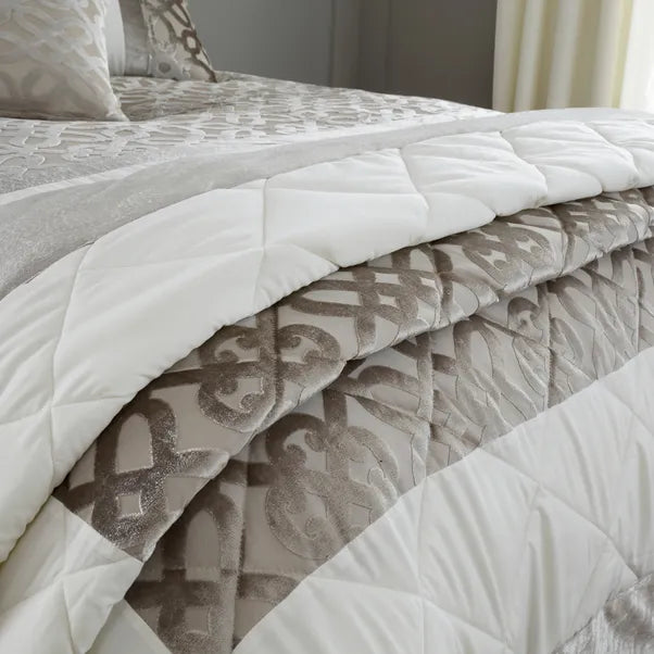 Lattice Cut Velvet Quilted Bedspread in Natural by Catherine Lansfield