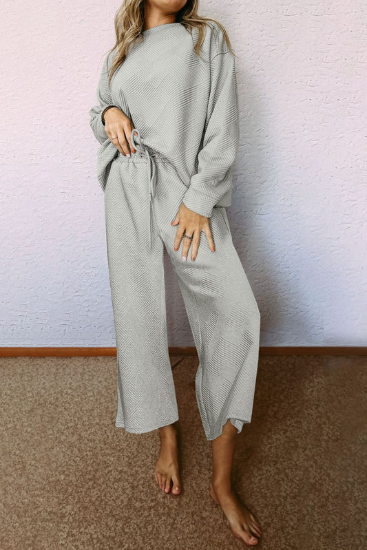 Textured Loose Slouchy Long Sleeve Top and Pants Set