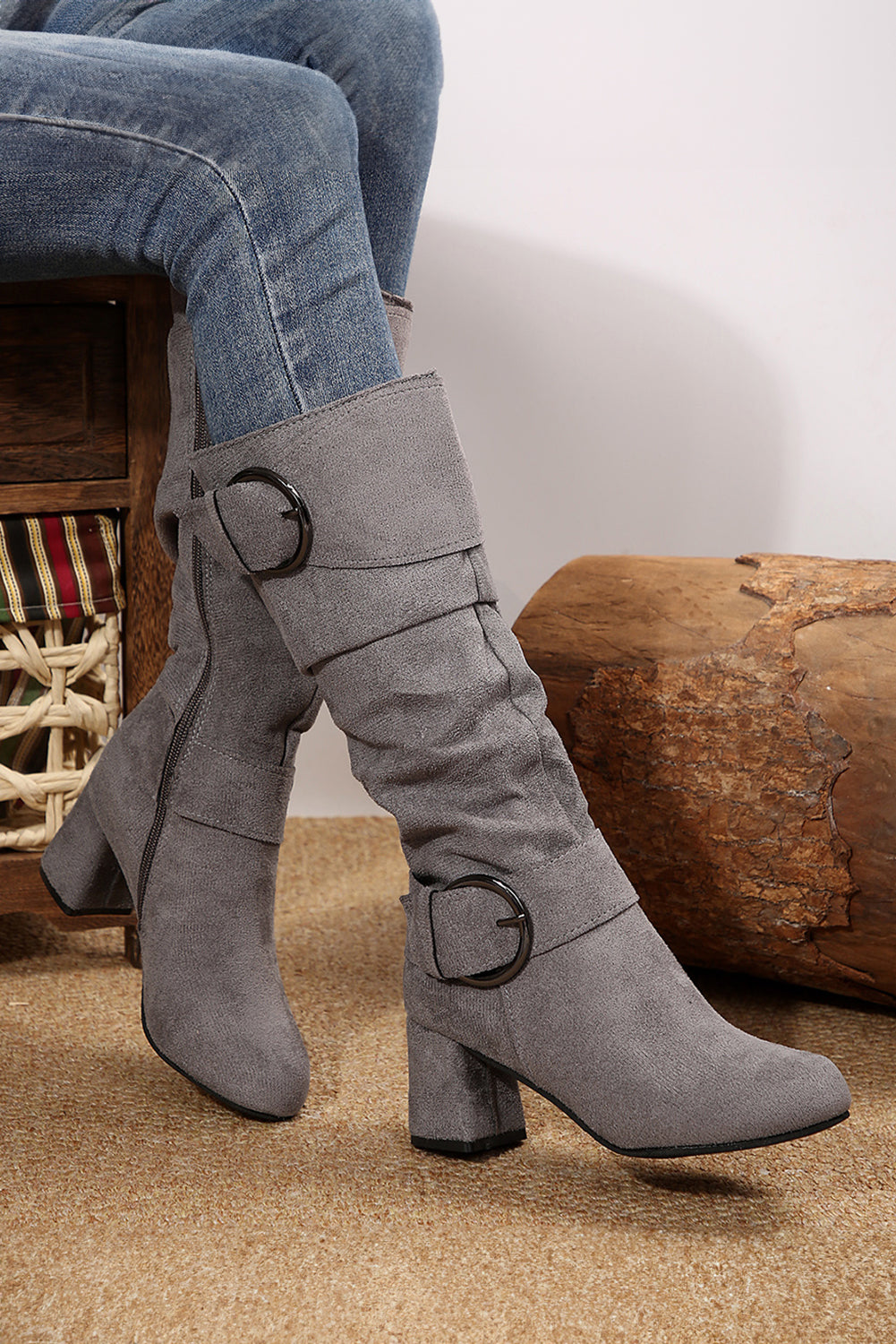 Grey mid calf fashion boots uk