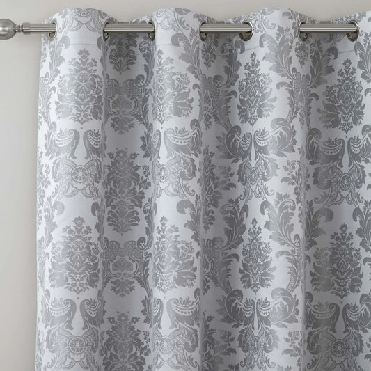 Damask Jacquard Silver Lined Eyelet Curtains by Catherine Lansfield