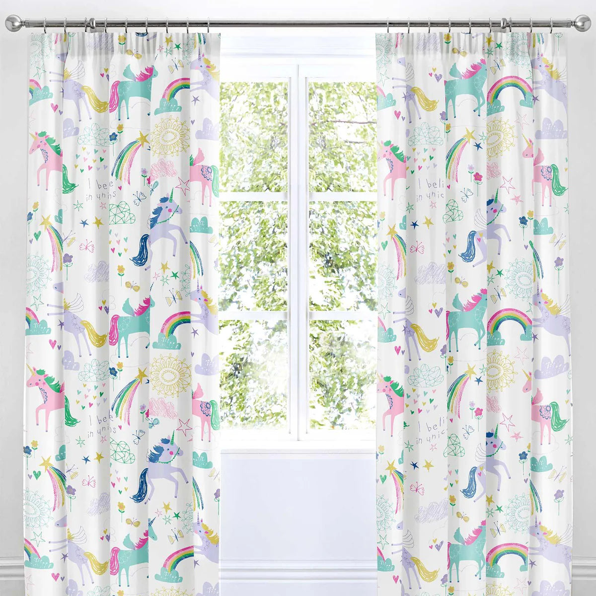 Rainbow Unicorn Pencil Pleat Curtains by Bedlam