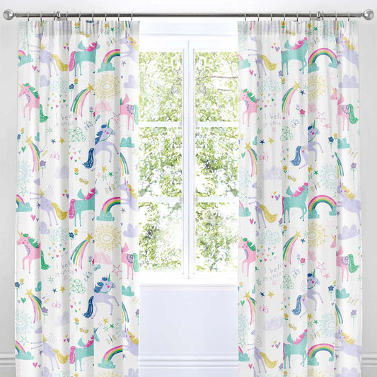 Rainbow Unicorn Pencil Pleat Curtains by Bedlam