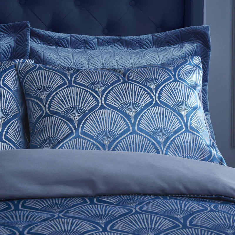 Art Deco Pearl Embellished Navy Blue Duvet Cover Set by Catherine Lansfield