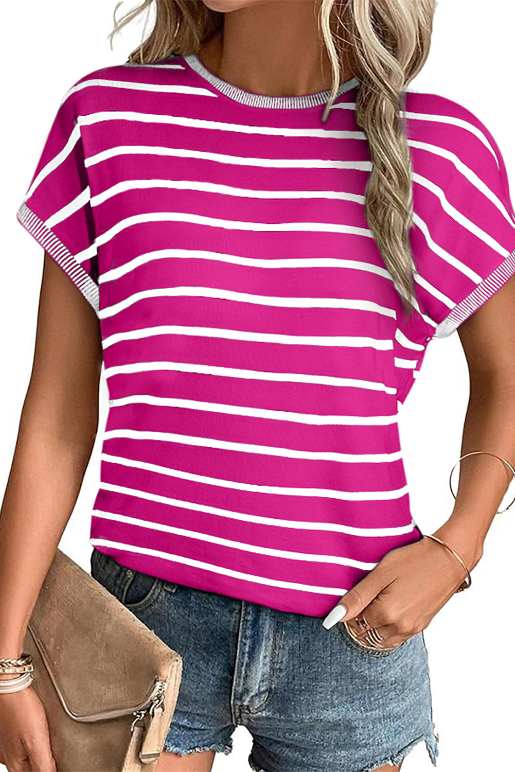 Stripe Knitted Dolman T Shirt