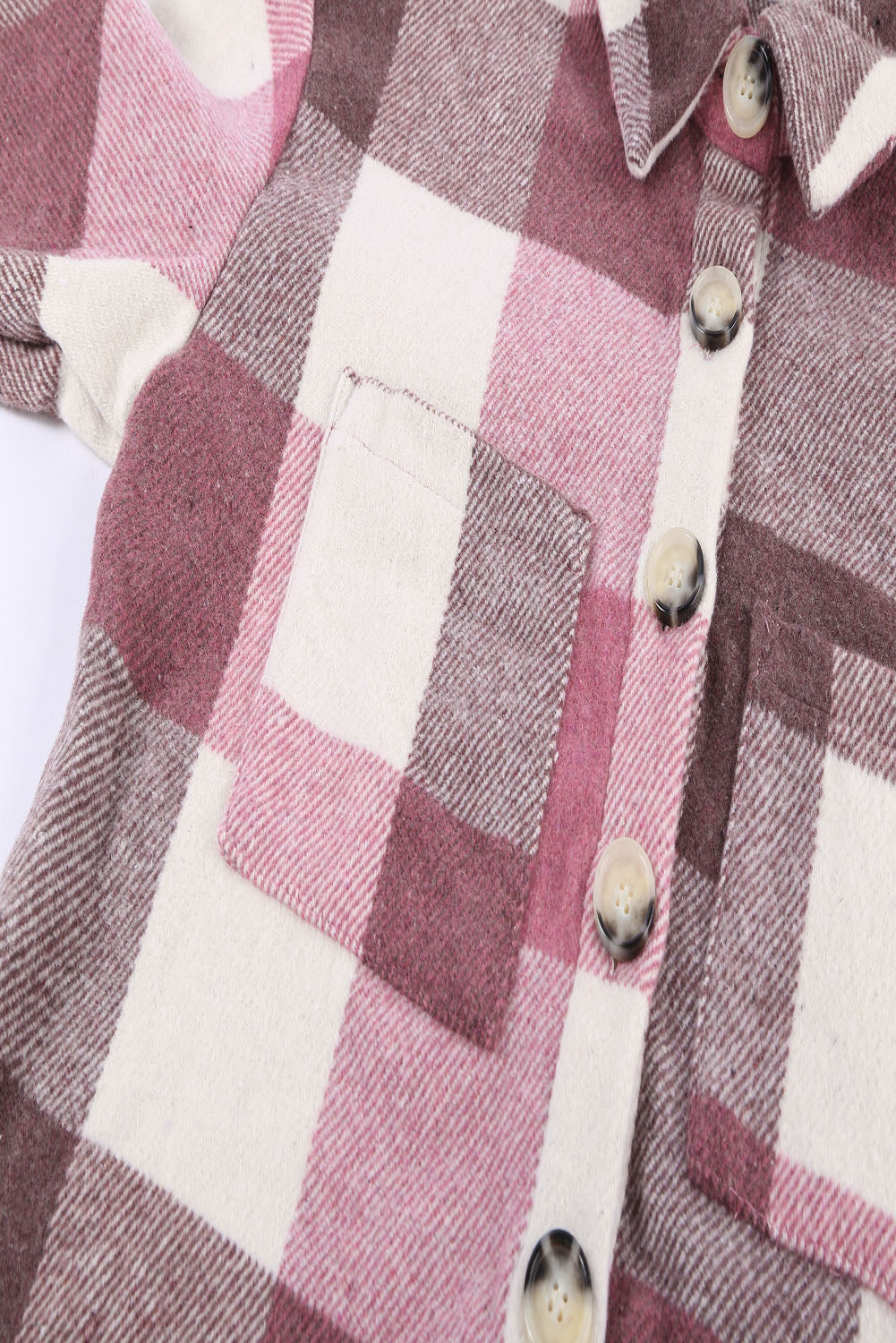 Plaid Color Block Pockets Buttoned Shacket