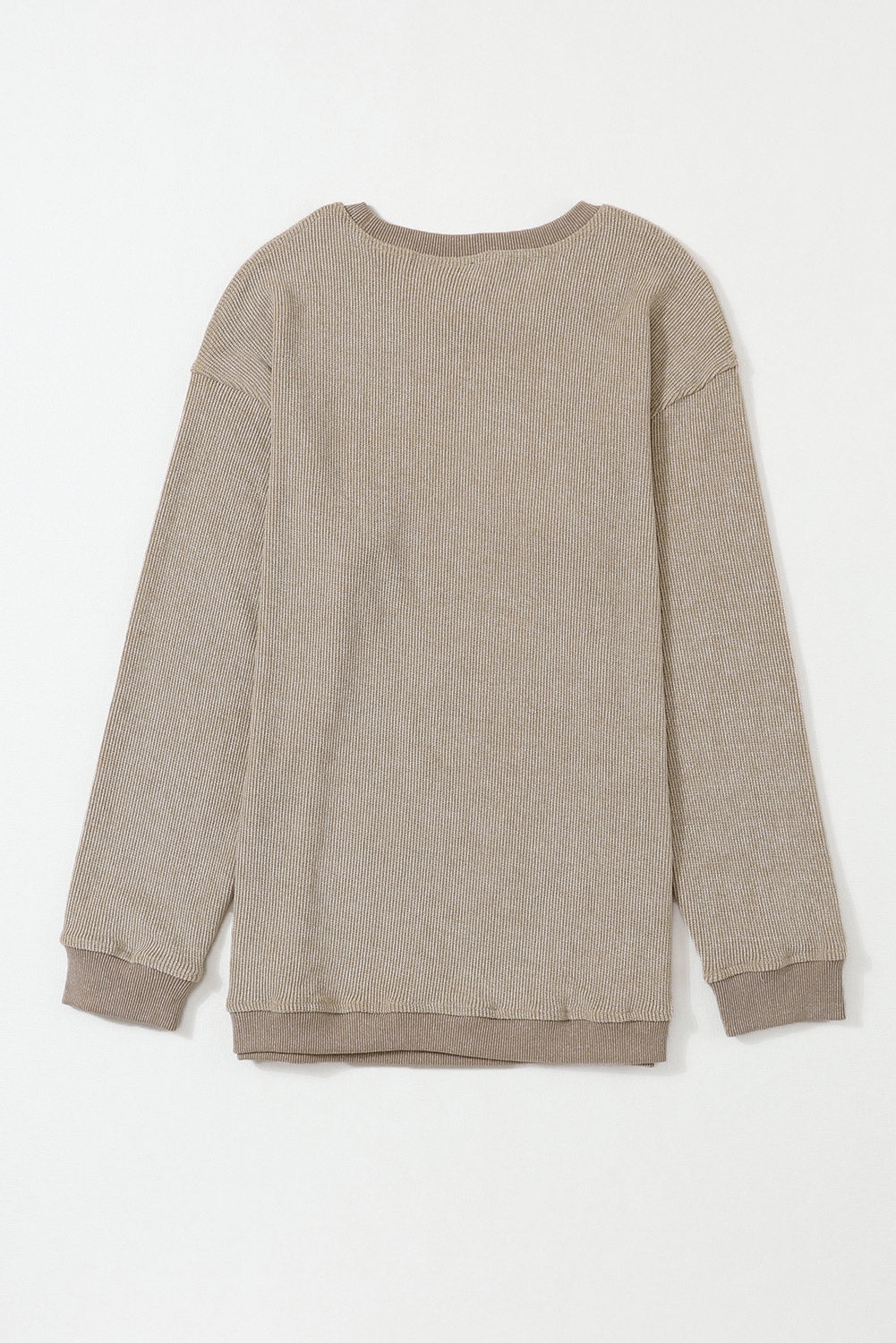 Solid Ribbed Round Neck Pullover Sweatshirt