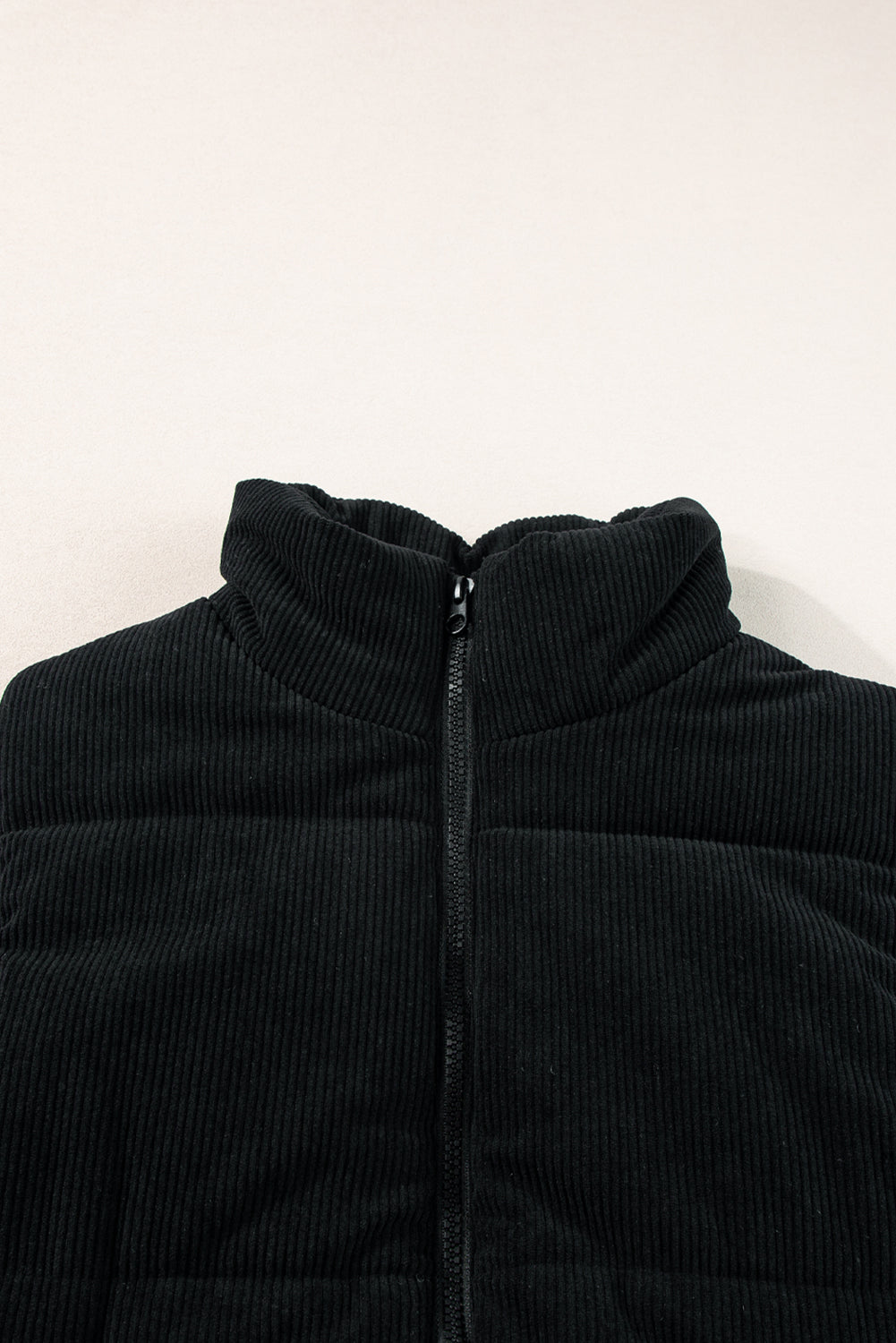 Black Solid Colour Corduroy Puffer Vest Coat