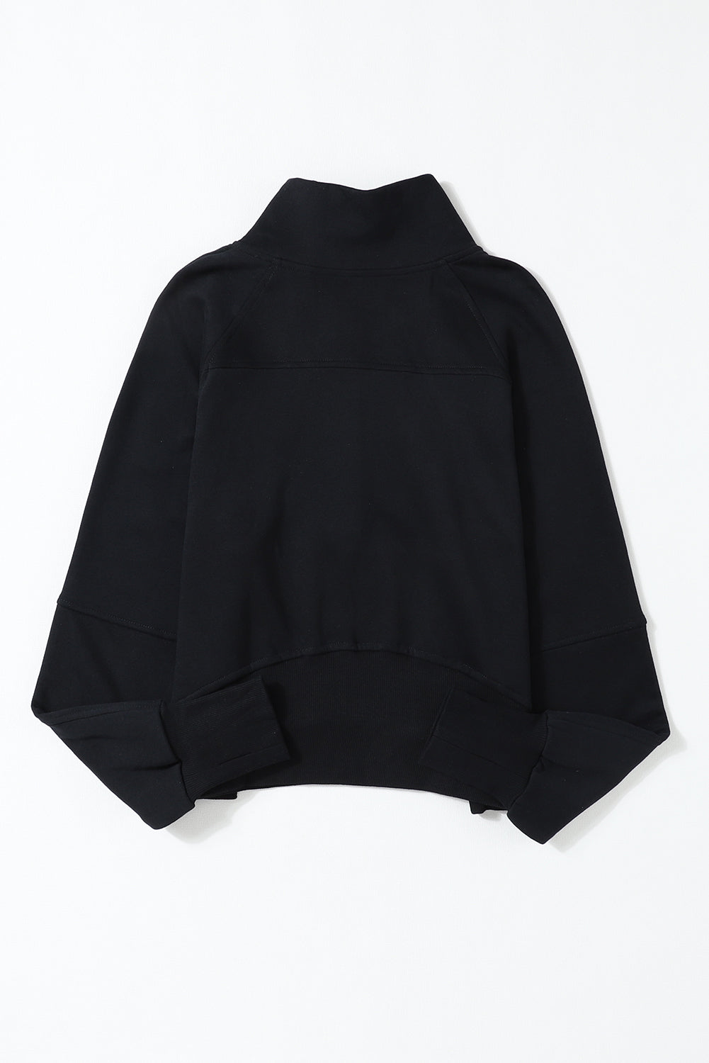 Zip Up Stand Collar Ribbed Thumbhole Sleeve Sweatshirt - 12 Colours Available