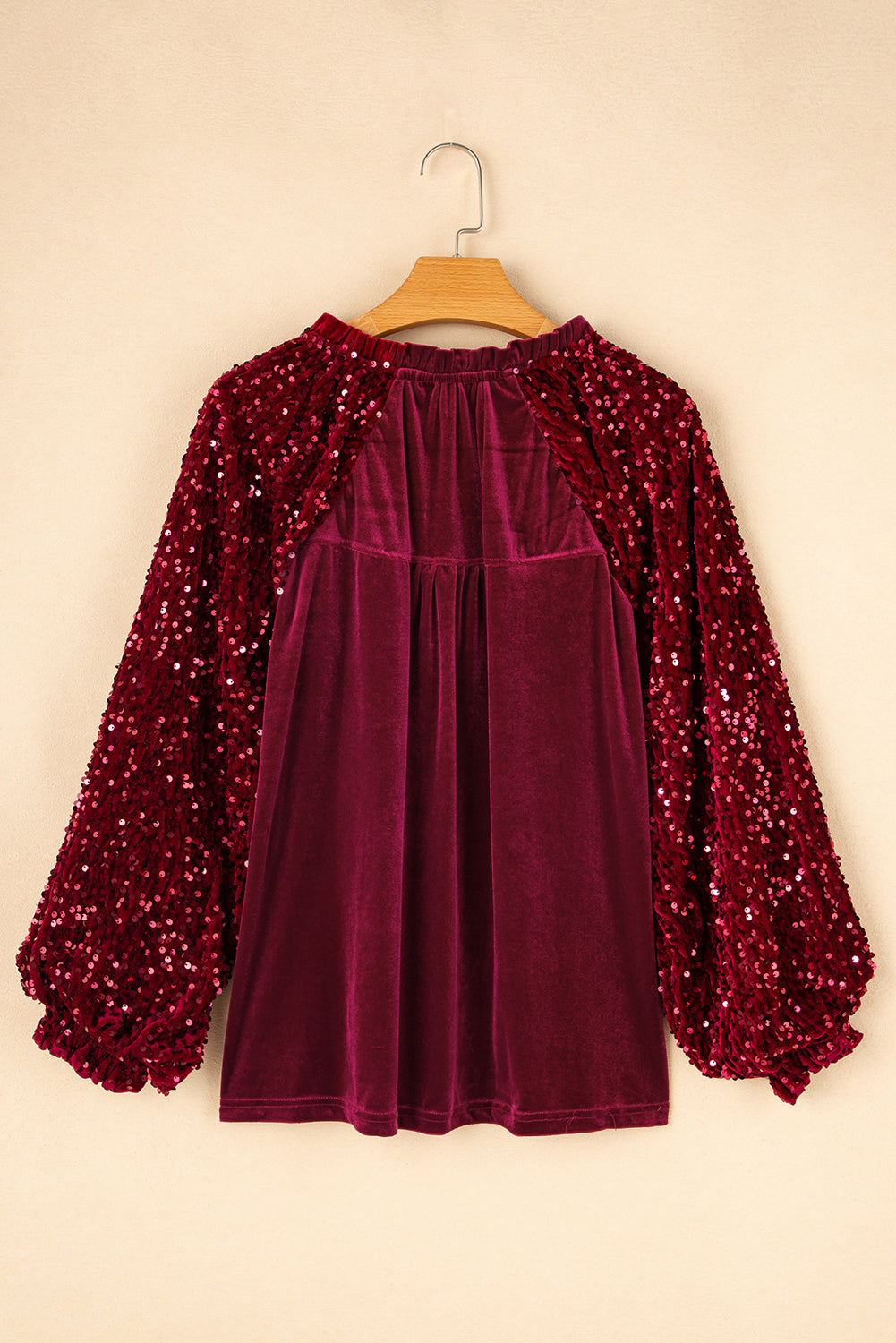 Velvet Sequin Patchwork Sleeve Button Up Blouse