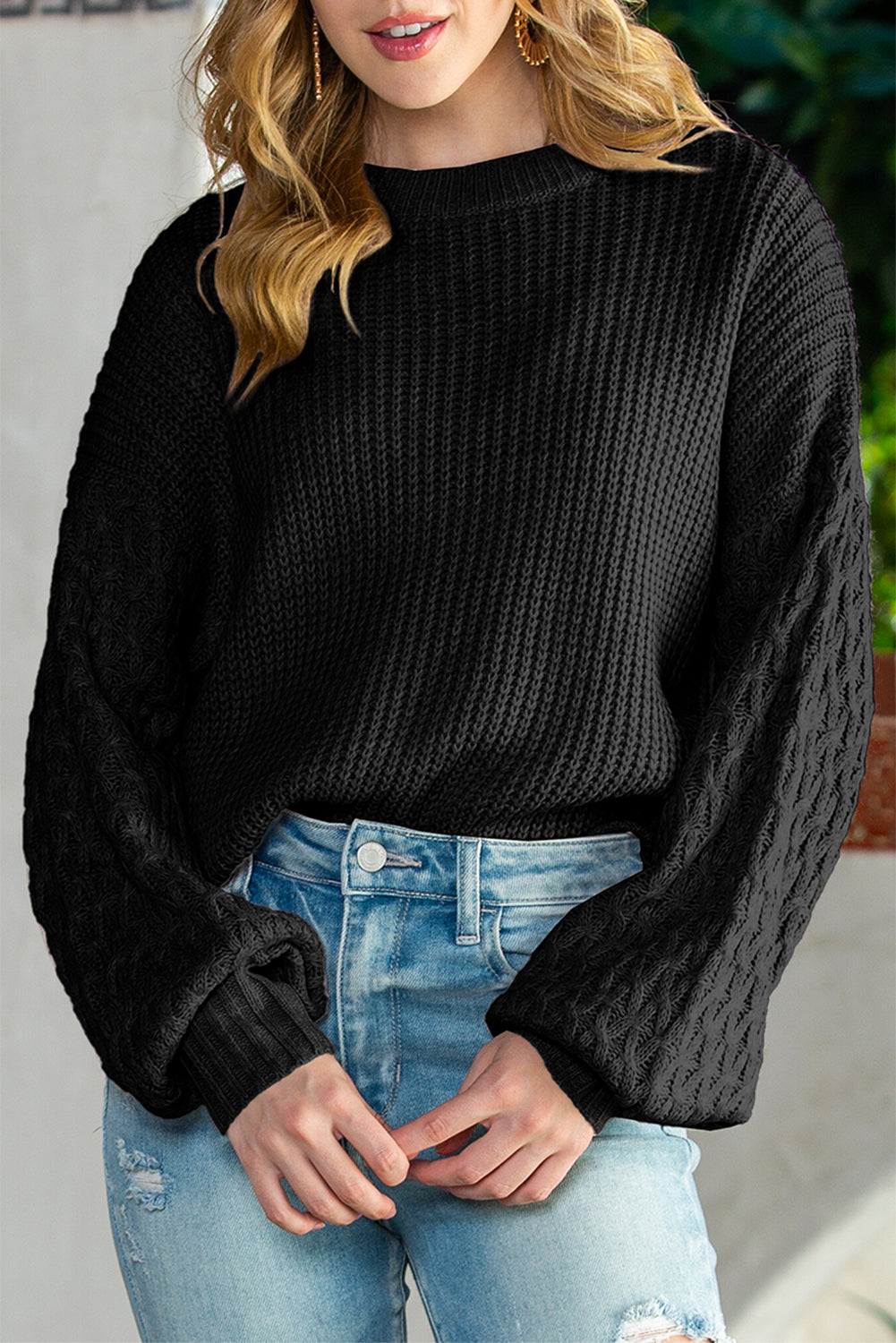 Chunky Knit Sleeve Drop Shoulder Sweater