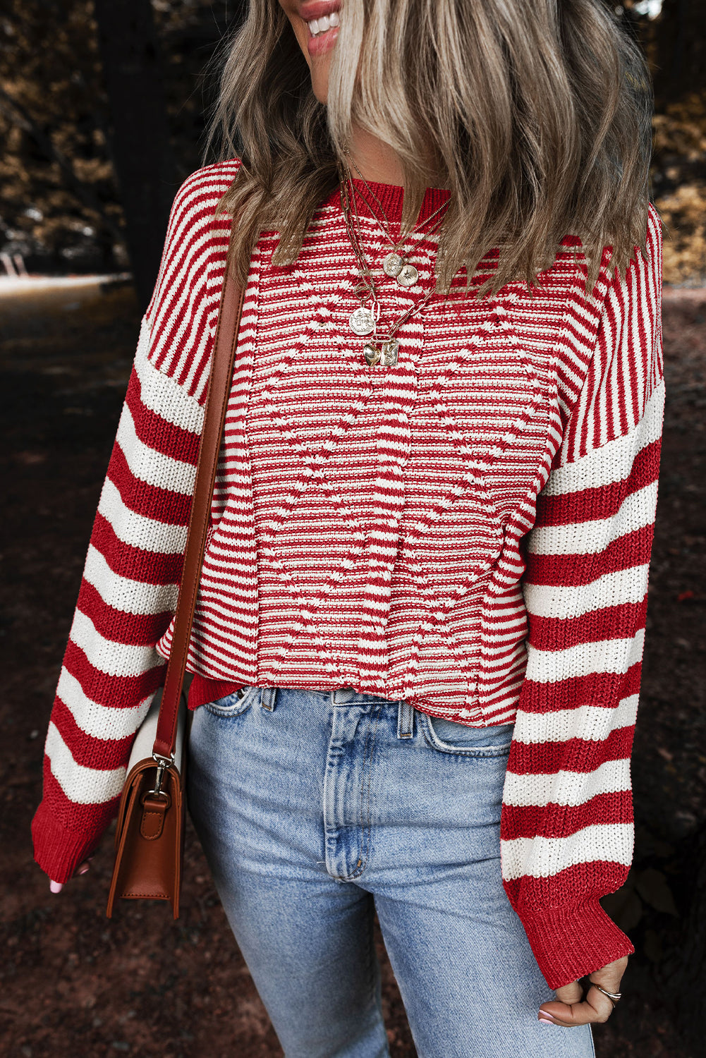 Stripe Twisted Knitted Drop Shoulder Sweater