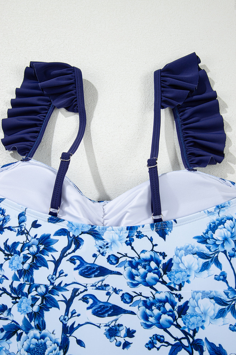 Blue Cutout Ruffle Spaghetti Strap One-Piece Swimwear