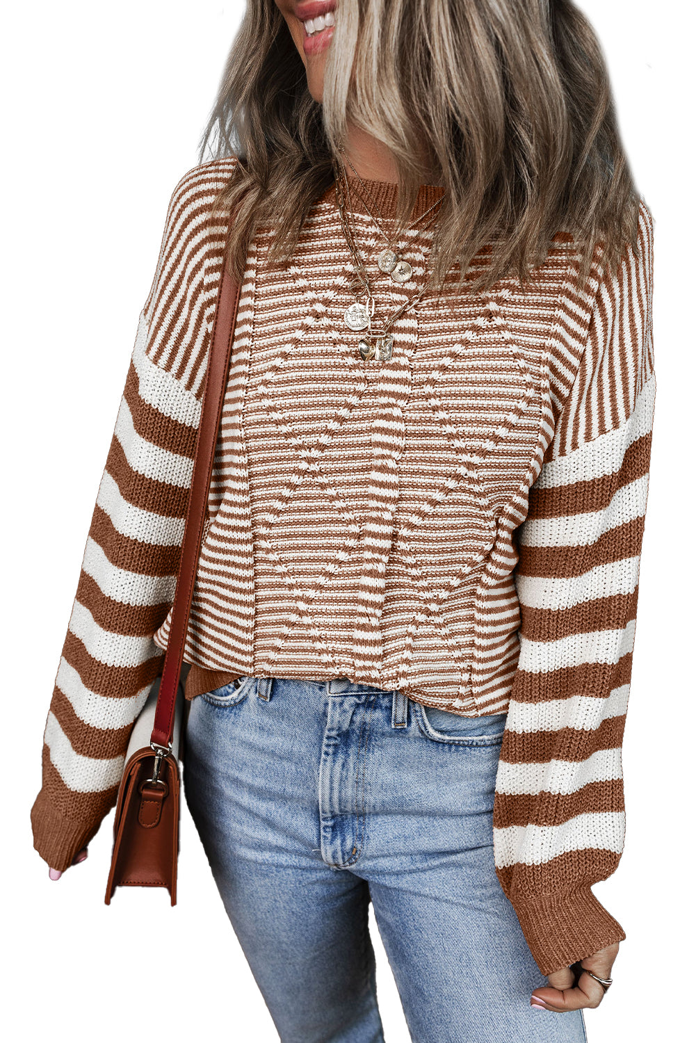 Stripe Twisted Knitted Drop Shoulder Sweater