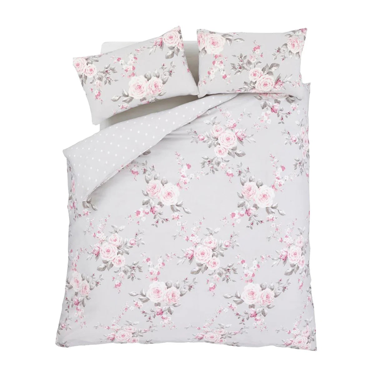 Canterbury Floral Reversible Grey Duvet Cover Set by Catherine Lansfield