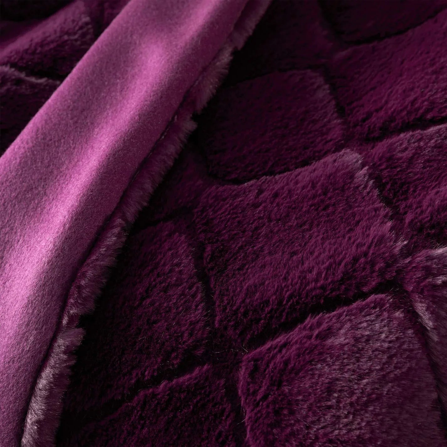 Plum Cosy Diamond Faux Fur Throw - Catherine Lansfield