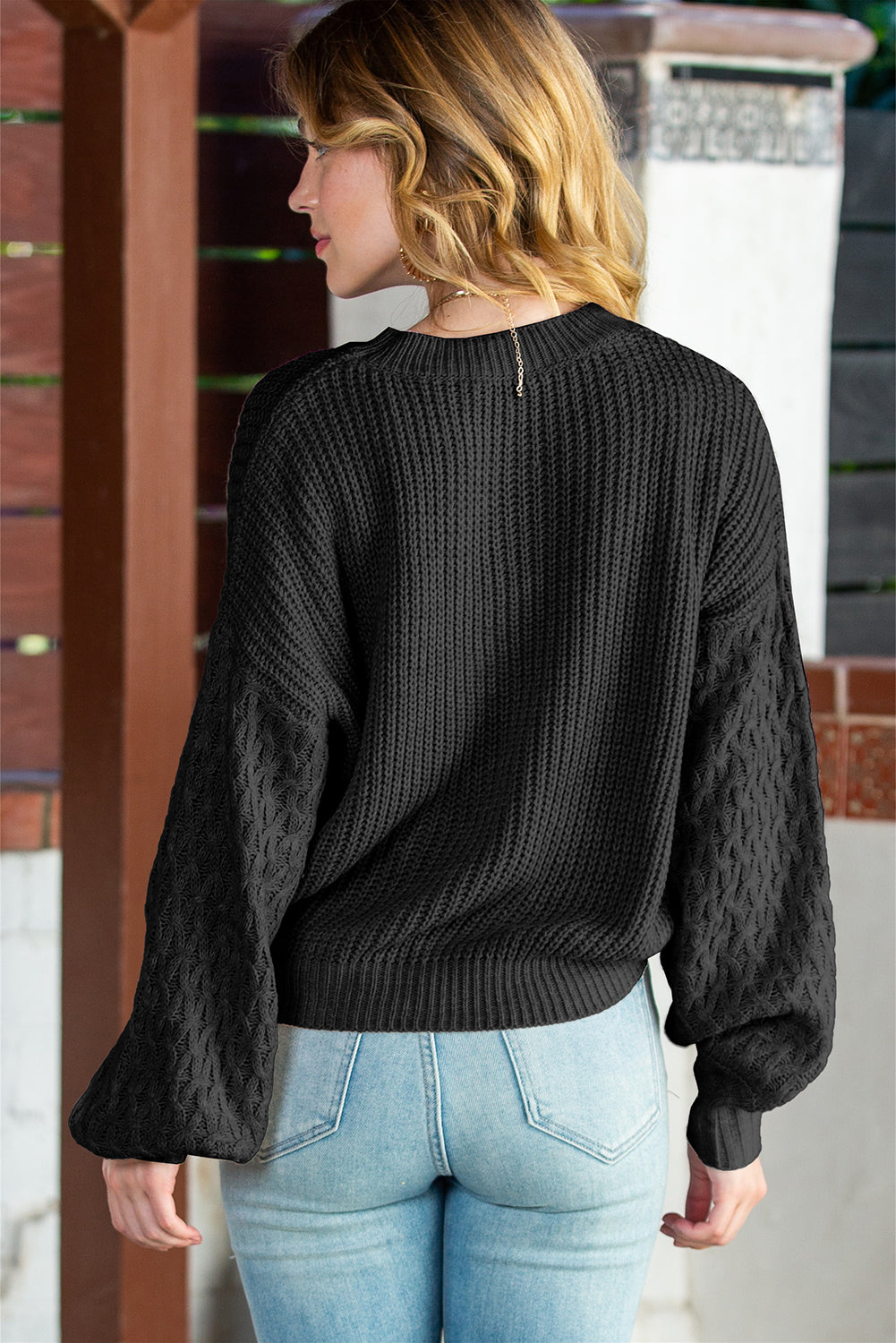 Chunky Knit Sleeve Drop Shoulder Sweater