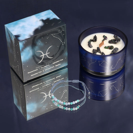 Zodiac Crystal Candle with Gemstone Bracelet - Pisces