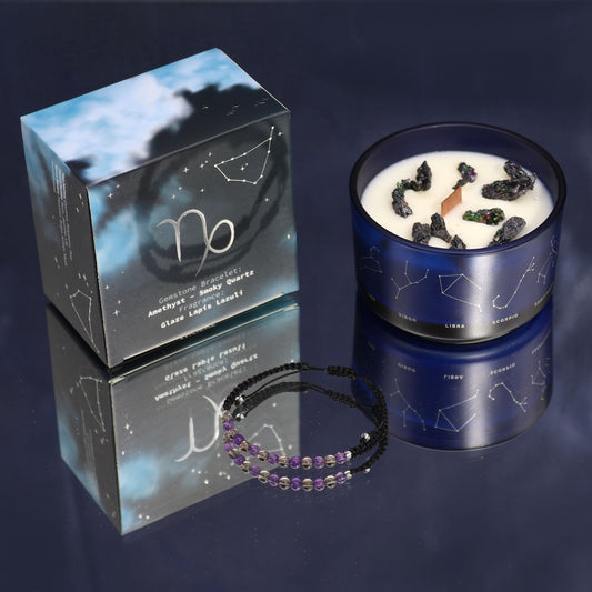 Zodiac Crystal Candle with Gemstone Bracelet - Capricorn