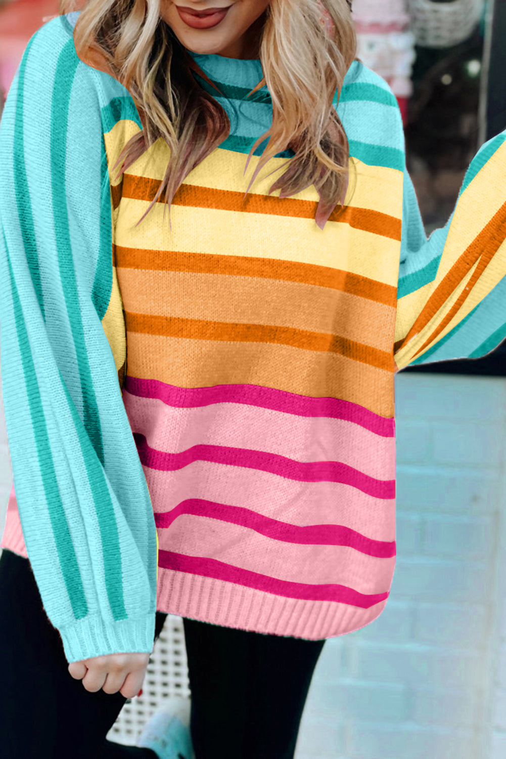 Striped Ribbed Edge Gradient Loose Sweater