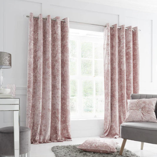 Crushed Velvet Eyelet Curtains in Blush by Catherine Lansfield