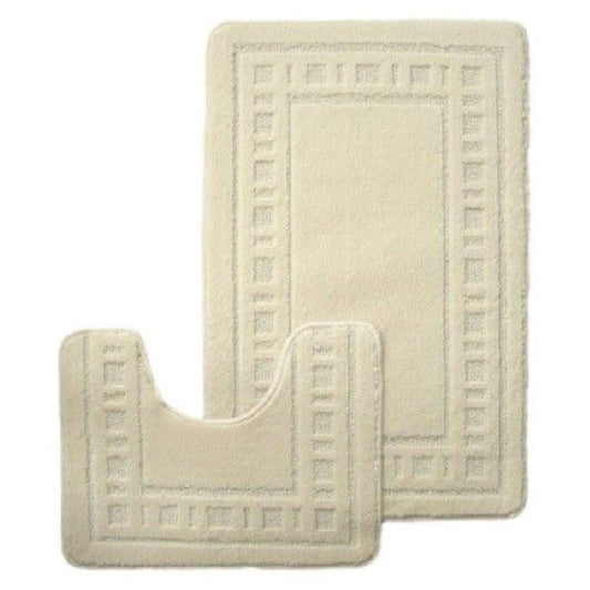 Armoni Bordered Bath & Pedestal Mat Set Cream