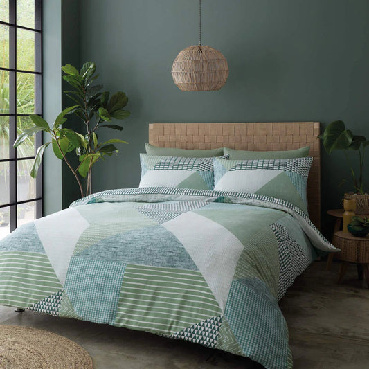 Larsson Geo Geometric Green Duvet Cover Set by Catherine Lansfield