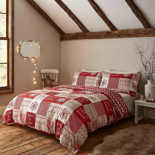 Let it Snow Nordic Patchwork Red Duvet Cover Set by Catherine Lansfield